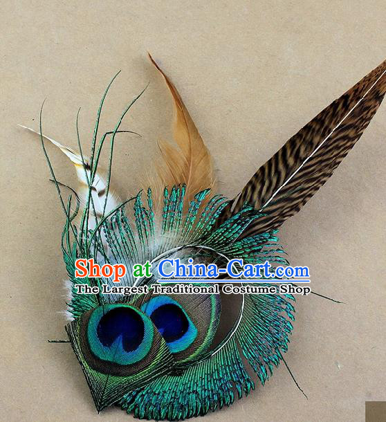 Handmade Peacock Feather Accessories Stage Show Feather Brooch for Women