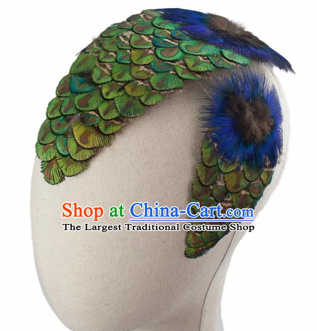 Top Brazilian Carnival Feather Hair Accessories Catwalks Folk Dance Peacock Feather Hair Claw for Women