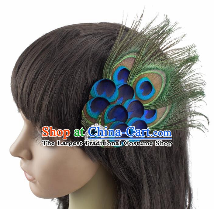 Top Brazilian Carnival Feather Hair Accessories Catwalks Folk Dance Peacock Feather Hair Stick for Women