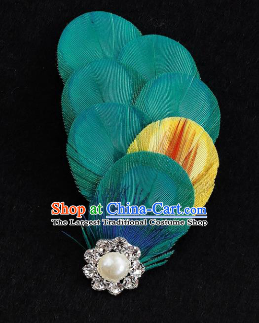 Top Brazilian Carnival Feather Hair Accessories Catwalks Folk Dance Green Feather Hair Stick for Women