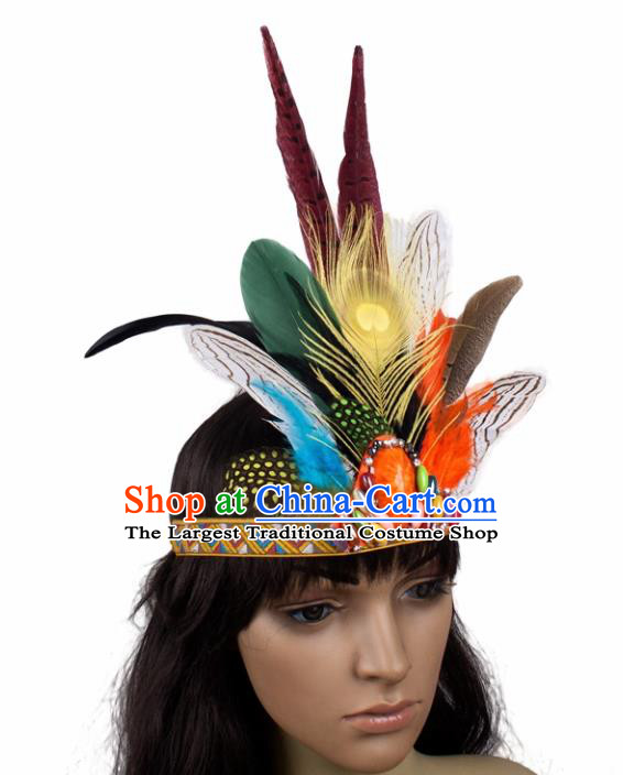 Top Brazilian Carnival Feather Hair Accessories Halloween Catwalks Primitive Tribe Hair Clasp for Women