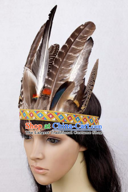 Top Halloween Apache Knight Feather Hair Accessories Catwalks Primitive Tribe Hair Clasp for Women