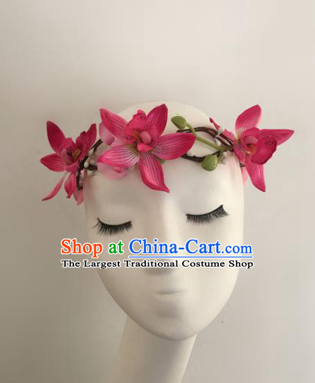 Top Brazilian Carnival Stage Show Headpiece Halloween Catwalks Pink Flowers Hair Accessories for Women