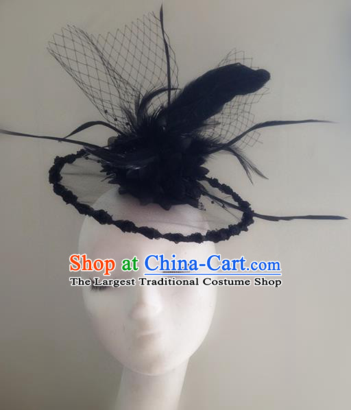 Top Brazilian Carnival Stage Show Headpiece Halloween Catwalks Black Feather Top Hat for Women