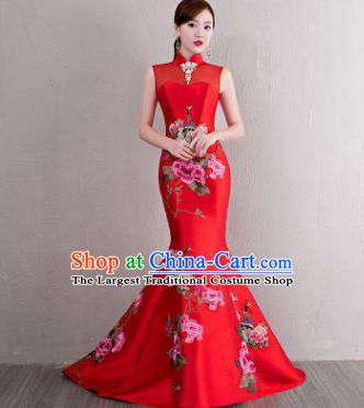 Chinese Traditional Elegant Qipao Dress Classical Costume Red Mermaid Cheongsam for Women