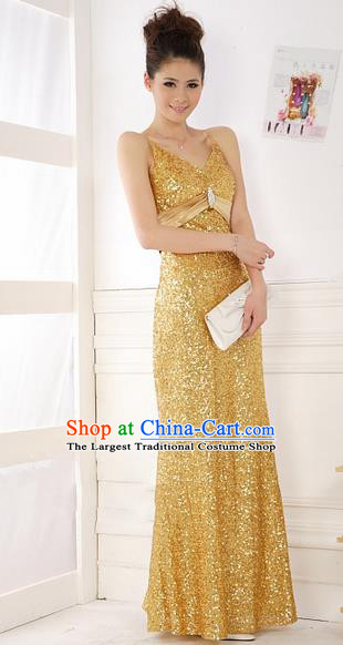 Top Stage Show Chorus Costumes Catwalks Compere Golden Full Dress for Women