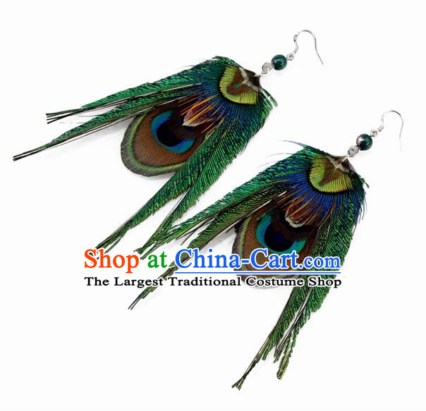 Top Halloween Feather Ear Accessories Carnival Catwalks Dance Peacock Feather Earrings for Women