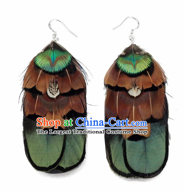 Top Halloween Feather Ear Accessories Carnival Catwalks Dance Green Feather Earrings for Women