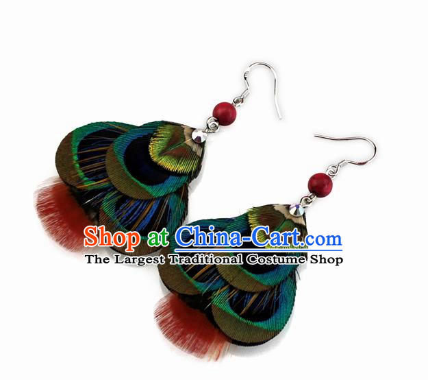 Handmade Baroque Feather Earrings Stage Show Dance Ear Accessories for Women