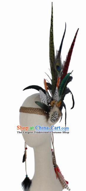 Top Halloween Apache Knight Hair Clasp Carnival Catwalks Primitive Tribe Feather Headwear for Adults