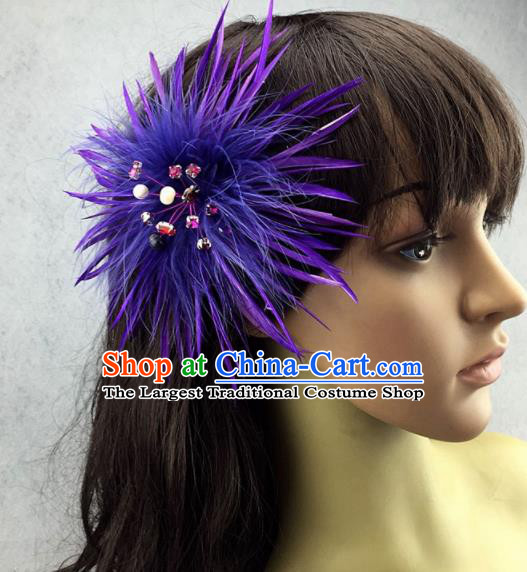 Top Rio Carnival Purple Feather Hair Accessories Halloween Catwalks Dance Hair Claw for Women