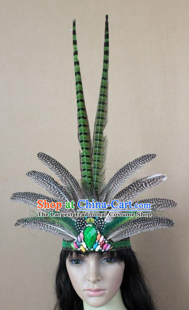 Top Halloween Apache Knight Green Feather Hair Clasp Carnival Catwalks Primitive Tribe Headwear for Adults