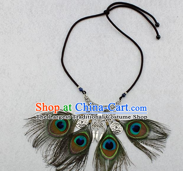 Handmade Peacock Feather Necklace Stage Show Necklet Accessories for Women