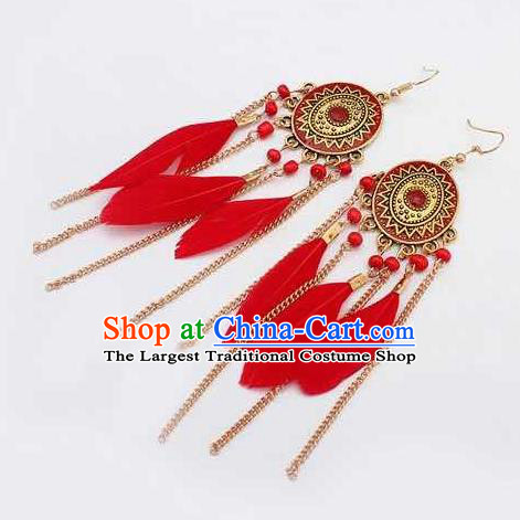 Handmade Stage Show Red Feather Earrings Halloween Dance Ear Accessories for Women