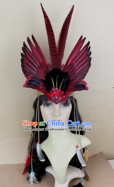 Top Halloween Apache Knight Hair Accessories Carnival Catwalks Primitive Tribe Feather Headwear for Adults