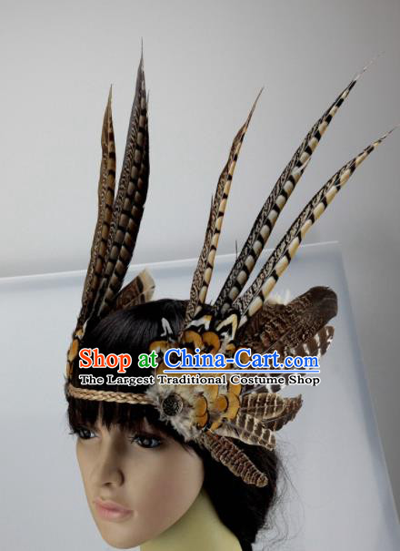 Top Rio Carnival Dance Hair Accessories Primitive Tribe Apache Knight Feather Hat for Adults