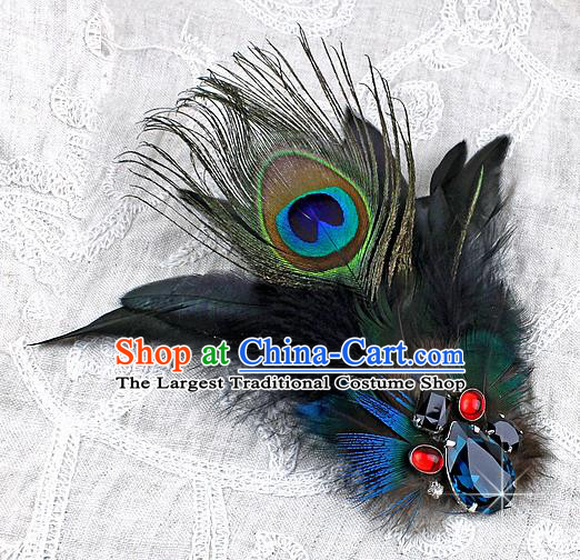 Handmade Feather Retro Breastpin Stage Show Accessories Peacock Feather Brooch for Women