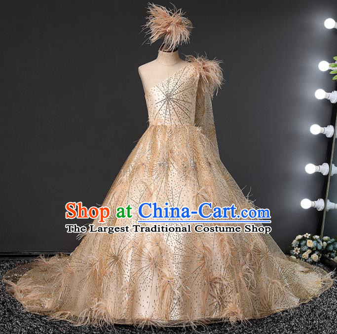 Children Modern Dance Costume Opening Dance Compere Catwalks Performance Champagne Full Dress for Girls Kids