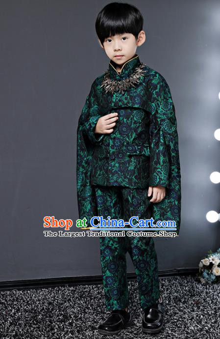 Children Modern Dance Costume Compere Halloween Catwalks Green Suits for Kids