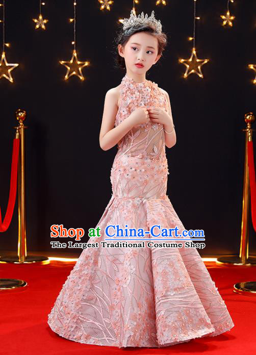 Top Modern Dance Costume Children Opening Dance Compere Performance Pink Mermaid Full Dress for Girls Kids