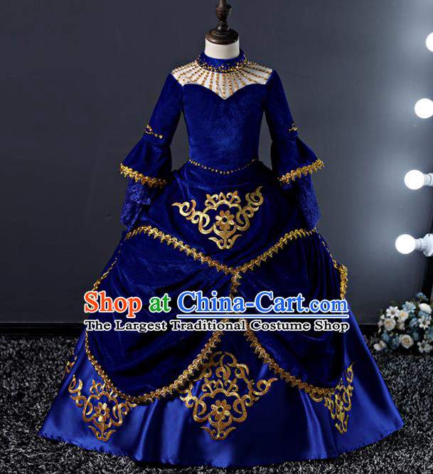 Children Modern Dance Costume Court Dance Compere Royalblue Full Dress for Girls Kids