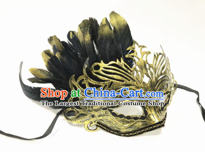 Top Halloween Cosplay Feather Golden Masks Brazilian Carnival Catwalks Fancy Dress Ball Face Mask for Men