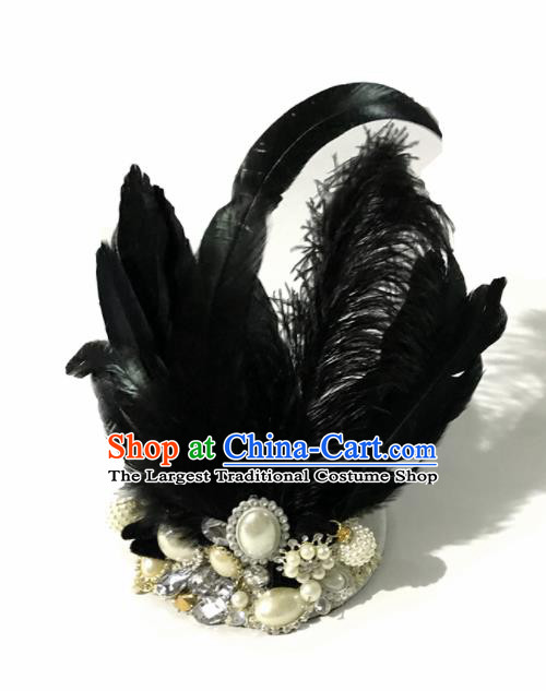 Top Halloween Stage Show Black Feather Hair Accessories Brazilian Carnival Catwalks Headdress for Women