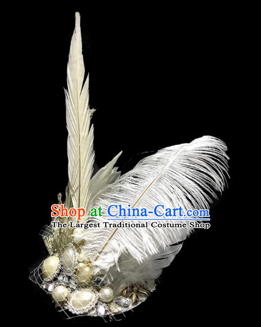 Top Halloween Stage Show White Feather Hair Accessories Brazilian Carnival Catwalks Headdress for Women