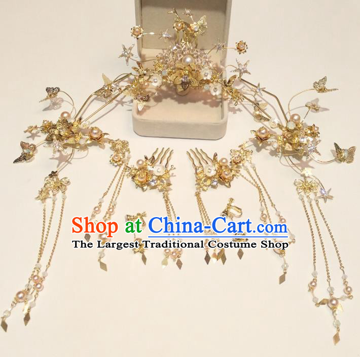 Top Chinese Traditional Wedding Phoenix Coronet Hair Combs Classical Hairpins Headdress for Women