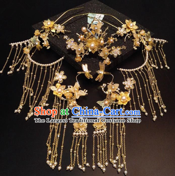 Top Chinese Traditional Wedding Phoenix Coronet Classical Pearls Tassel Hairpins Headdress for Women