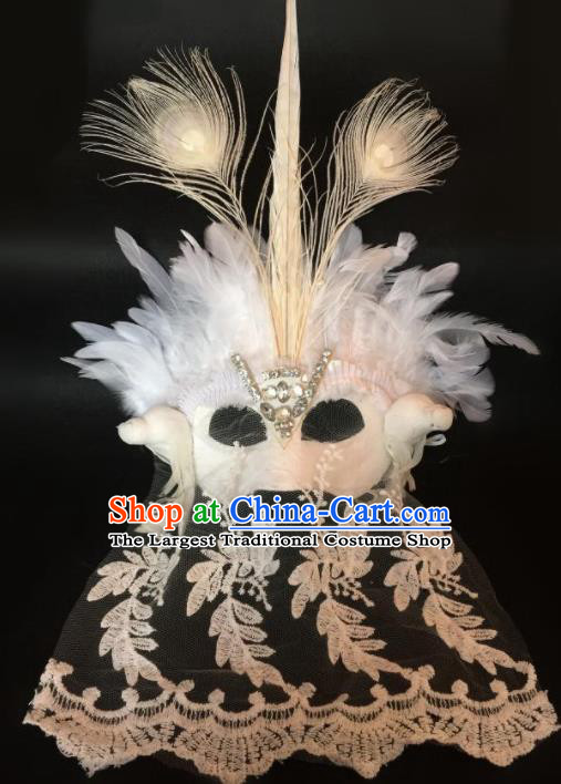 Top Fancy Dress Ball White Feather Lace Masks Brazilian Carnival Halloween Cosplay Face Mask for Women