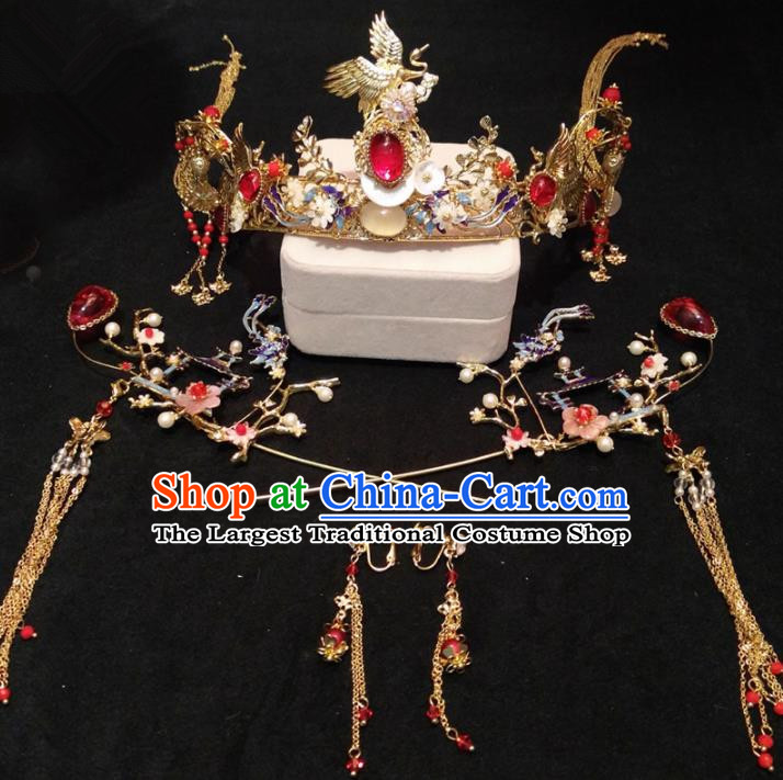 Top Chinese Traditional Wedding Crane Phoenix Coronet Classical Hairpins Headdress for Women