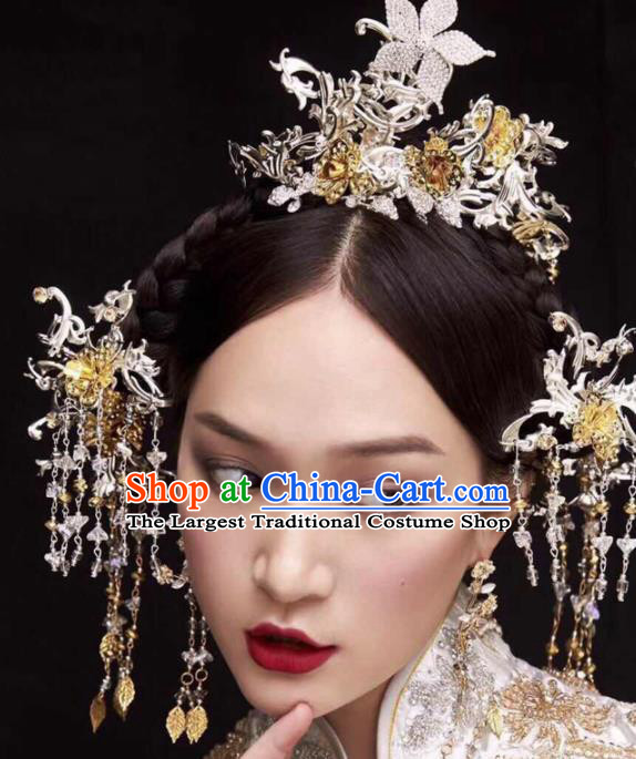 Top Chinese Traditional Wedding Phoenix Coronet Hair Accessories Ancient Palace Hairpins Complete Set for Women