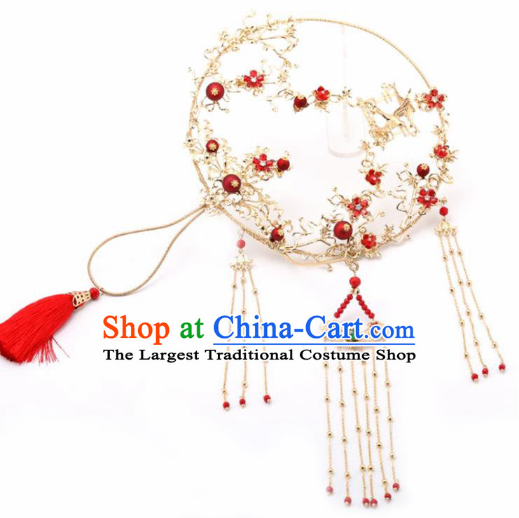 Chinese Traditional Wedding Accessories Classical Bride Red Tassel Palace Fans for Women