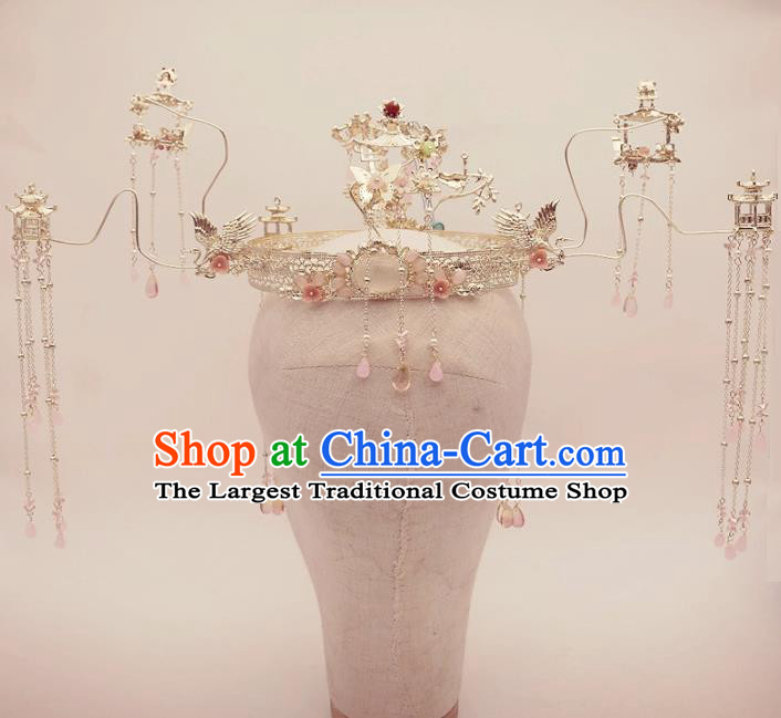 Top Chinese Traditional Wedding Hair Accessories Ancient Crystal Tassel Phoenix Coronet Hairpins Complete Set for Women