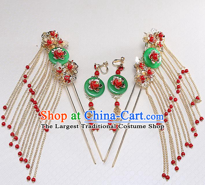 Top Chinese Traditional Hair Accessories Ancient Classical Tassel Step Shake Palace Jade Hairpins for Women