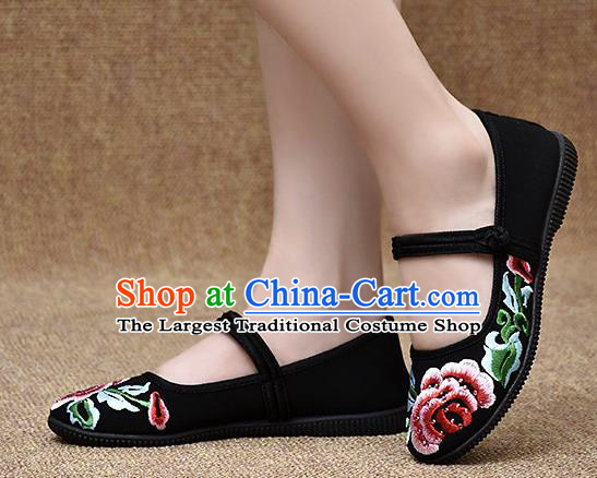 Chinese Shoes Wedding Shoes Traditional Embroidered Peony Shoes Bride Black Shoes for Women