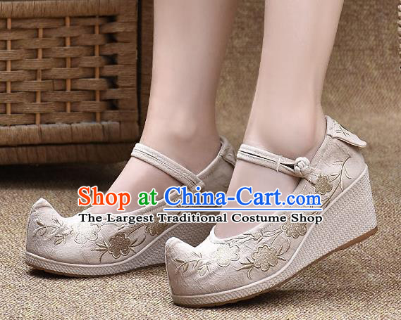 Chinese Shoes Wedding Shoes Traditional Embroidered Shoes Beige High Heeled Shoes for Women