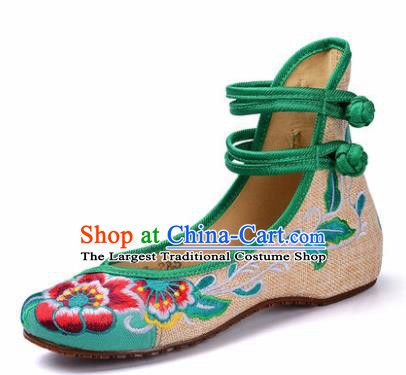 Chinese Shoes Wedding Green Shoes Traditional Embroidered Shoes Embroidery Peony Hanfu Shoes for Women