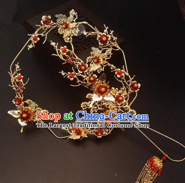 Chinese Traditional Wedding Accessories Classical Bride Golden Butterfly Palace Fan for Women