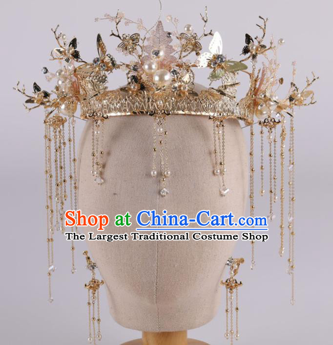 Top Chinese Traditional Wedding Hair Accessories Ancient Palace Phoenix Coronet Hairpins Complete Set for Women