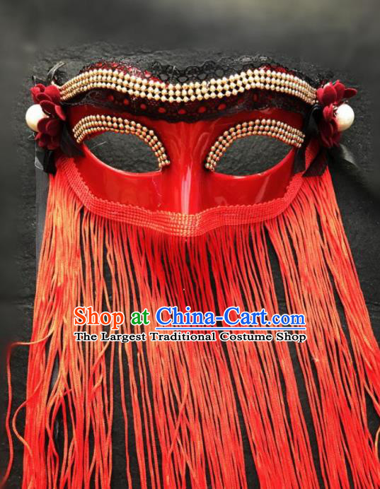 Top Fancy Dress Ball Red Tassel Masks Brazilian Carnival Halloween Cosplay Face Mask for Women