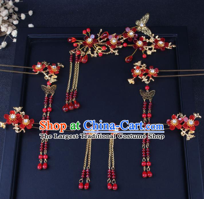 Top Chinese Traditional Hair Accessories Wedding Red Tassel Hair Clips Hairpins for Women