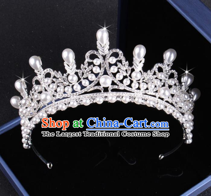 Top Grade Gothic Hair Accessories Catwalks Princess Pearls Crystal Royal Crown for Women