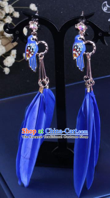 Top Grade Gothic Ear Accessories Catwalks Royalblue Feather Earrings for Women