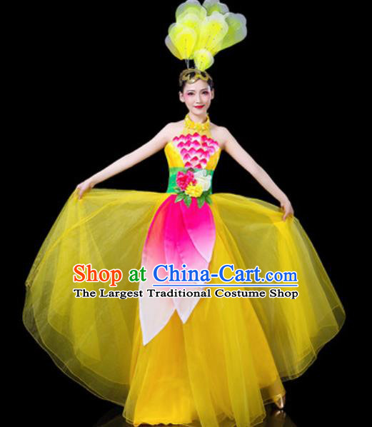 Top Grade Stage Show Chorus Costumes Group Dance Modern Dance Yellow Dress for Women