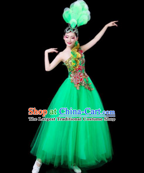 Top Grade Stage Show Chorus Costumes Group Dance Modern Dance Green Veil Dress for Women