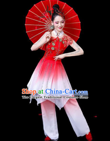 Chinese Classical Dance Costumes Traditional Umbrella Dance Red Dress for Women