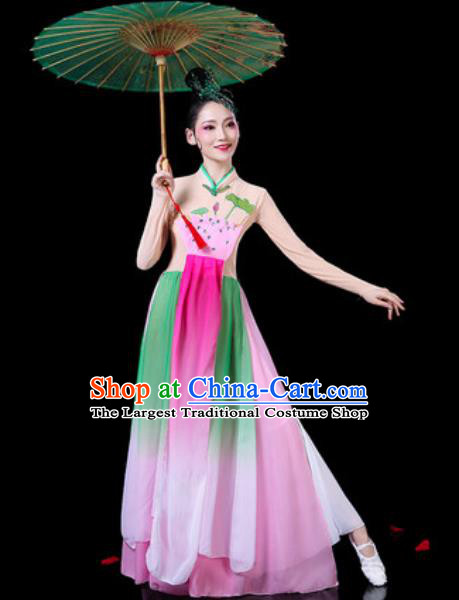 Chinese Classical Dance Costumes Traditional Umbrella Dance Lotus Dance Dress for Women