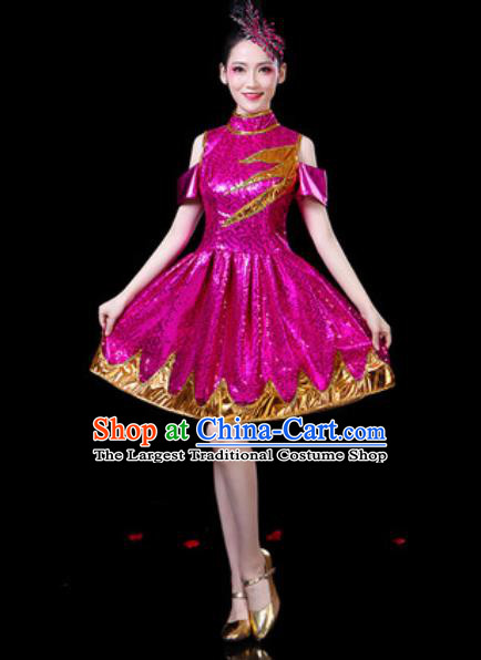 Top Grade Stage Show Chorus Costumes Group Dance Modern Dance Rosy Bubble Dress for Women